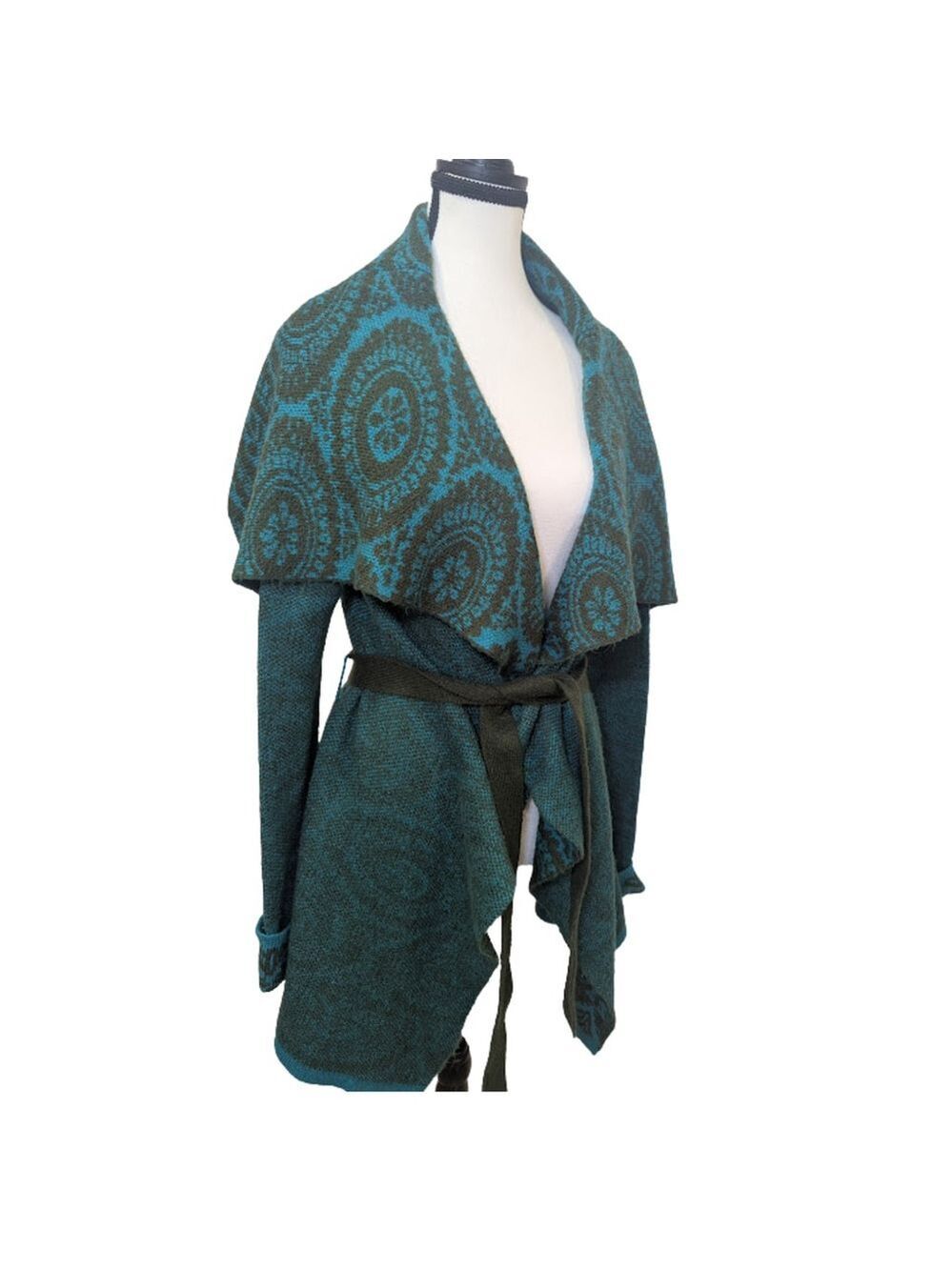 Buffalo David Bitton Teal Knit Wrap Sweater | Boho Artisan Cabincore Layer | M